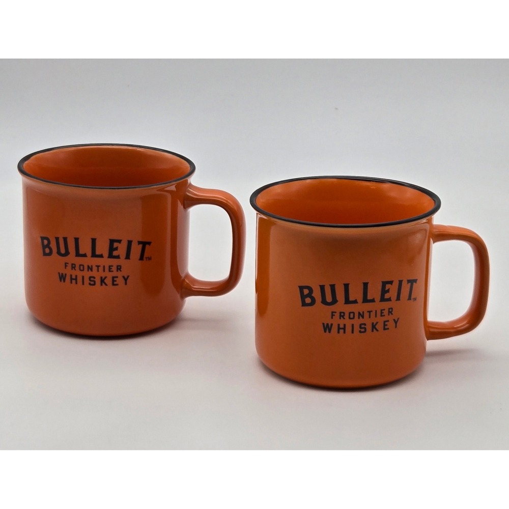 Bulleit Frontier Whiskey Mugs Set of 2 Coffee Spirits Orange Ceramic Campfire